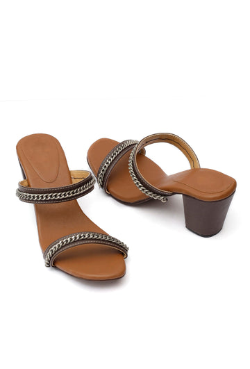 Umber Brown Chain Cruelty-Free Leather Heels